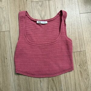Zara Pink Ribbed Sleeveless Crop Top